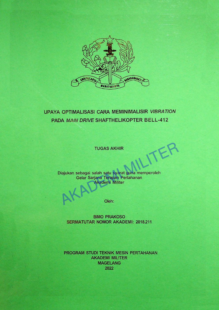UPAYA OPTIMALISASI CARA MEMINIMALISIR V/BRATION PADA MAIN DRIVE SHAFTHELIKOPTER BELL-412